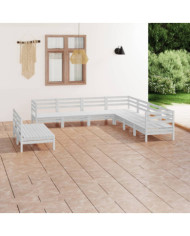 Salon de jardin 9 pcs Bois de pin massif Blanc | Mobilier & Déco