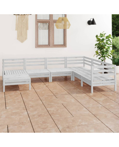 Salon de jardin 7 pcs Bois de pin massif Blanc | Mobilier & Déco
