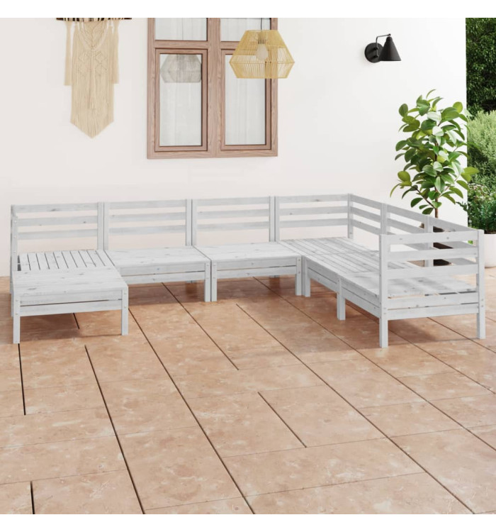Salon de jardin 7 pcs Bois de pin massif Blanc | Mobilier & Déco