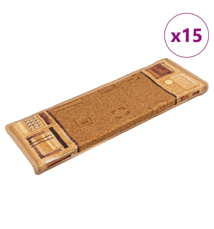 Tapis d'escalier autocollants 15 pcs 65x21x4 cm Beige | Mobilier & Déco