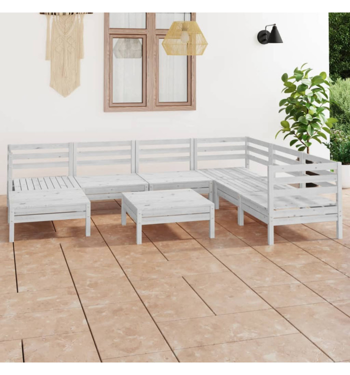 Salon de jardin 8 pcs Bois de pin massif Blanc | Mobilier & Déco