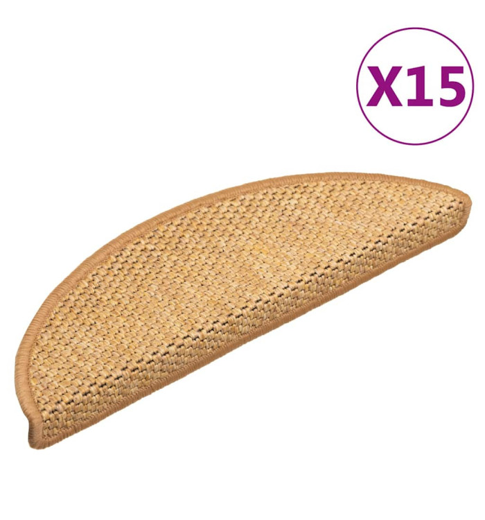 Tapis d'escalier autocollants aspect sisal 15 pcs 56x17x3 cm | Mobilier & Déco