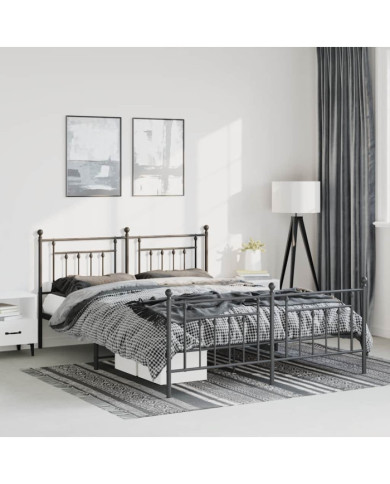 Cadre de lit métal sans matelas avec pied de lit noir 135x190cm | Mobilier & Déco