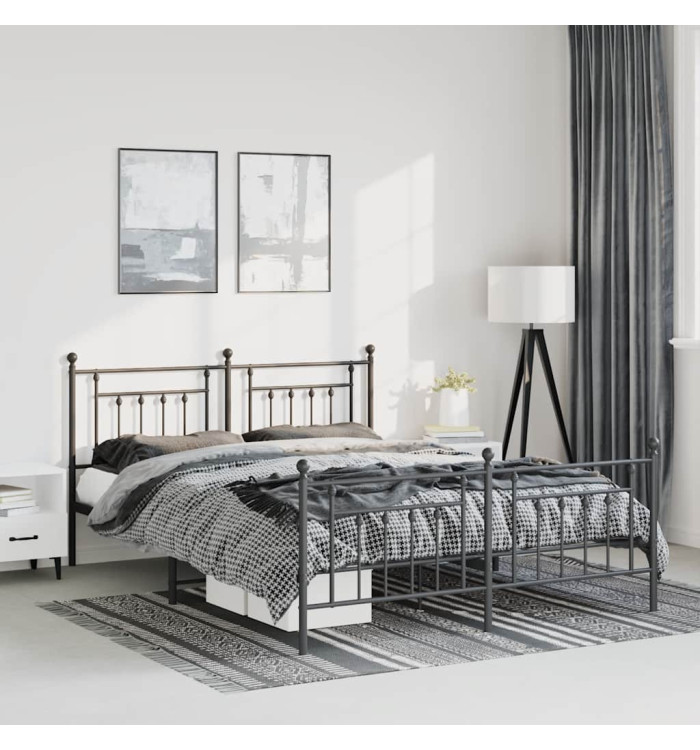 Cadre de lit métal sans matelas avec pied de lit noir 135x190cm | Mobilier & Déco