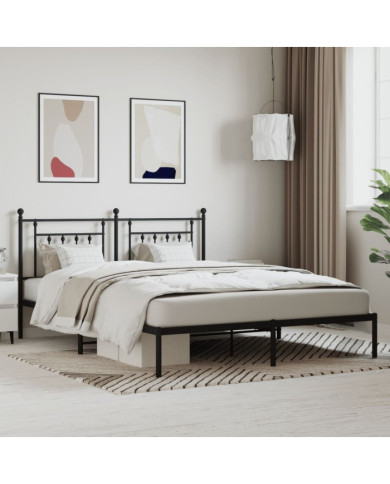 Cadre de lit métal sans matelas et tête de lit noir 160x200 cm | Mobilier & Déco