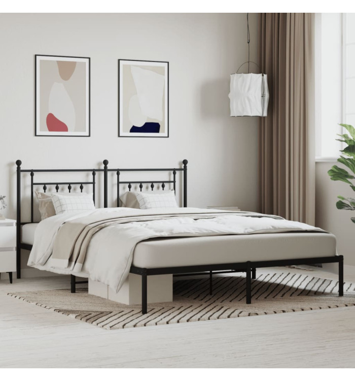 Cadre de lit métal sans matelas et tête de lit noir 160x200 cm | Mobilier & Déco