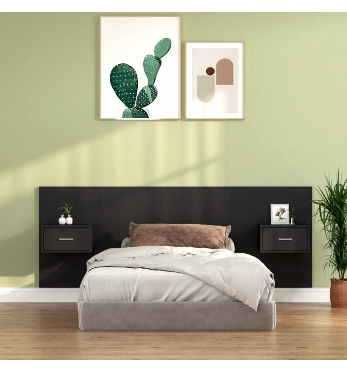 Tête de lit avec armoires Noir Bois d’ingénierie | Mobilier & Déco