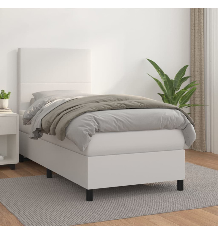 Sommier à lattes de lit avec matelas Blanc 80x200 cm Similicuir | Mobilier & Déco