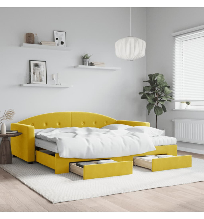 Lit de jour avec gigogne et tiroirs jaune 90x200 cm velours | Mobilier & Déco