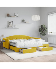 Lit de jour avec gigogne et tiroirs jaune 90x200 cm velours | Mobilier & Déco