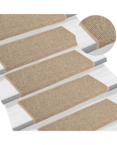 Tapis d'escalier auto-adhésifs 15 pcs Beige foncé 65x21x4 cm | Mobilier & Déco
