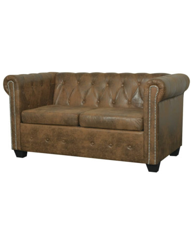 Canapé à 2 places Chesterfield marron similicuir | Mobilier & Déco