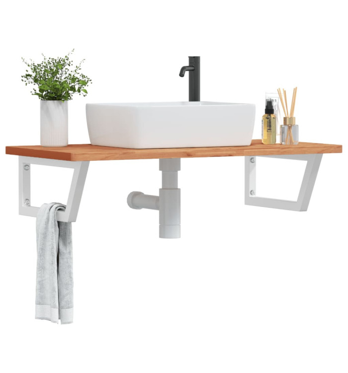 Étagère de vasque murale acier et bois massif de hêtre | Mobilier & Déco