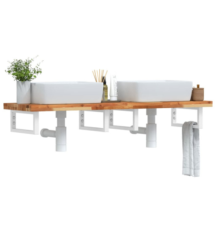 Étagère de vasque murale acier et bois massif d'acacia | Mobilier & Déco