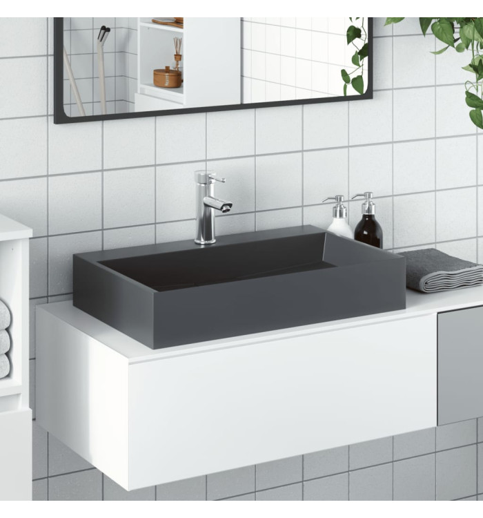 Vasque 60x38x11 cm fonte minérale/marbre anthracite | Mobilier & Déco