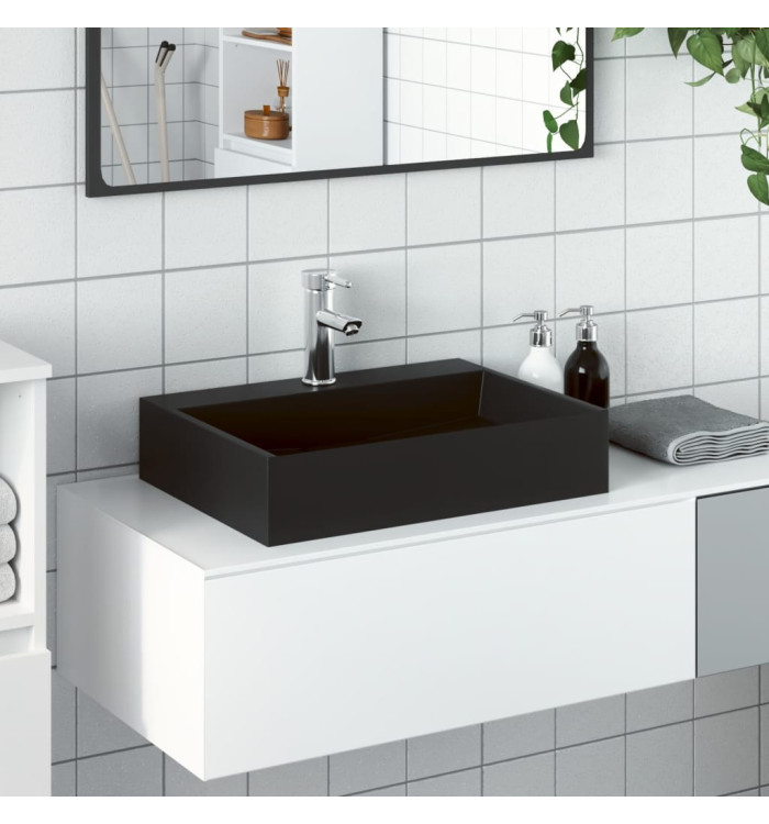 Vasque 50x38x11 cm fonte minérale/marbre noir mat | Mobilier & Déco