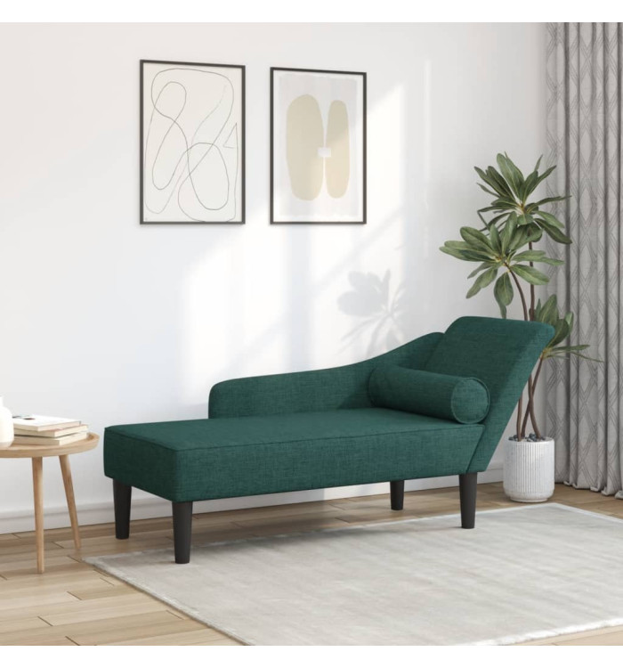 Chaise longue avec coussins vert foncé tissu | Mobilier & Déco