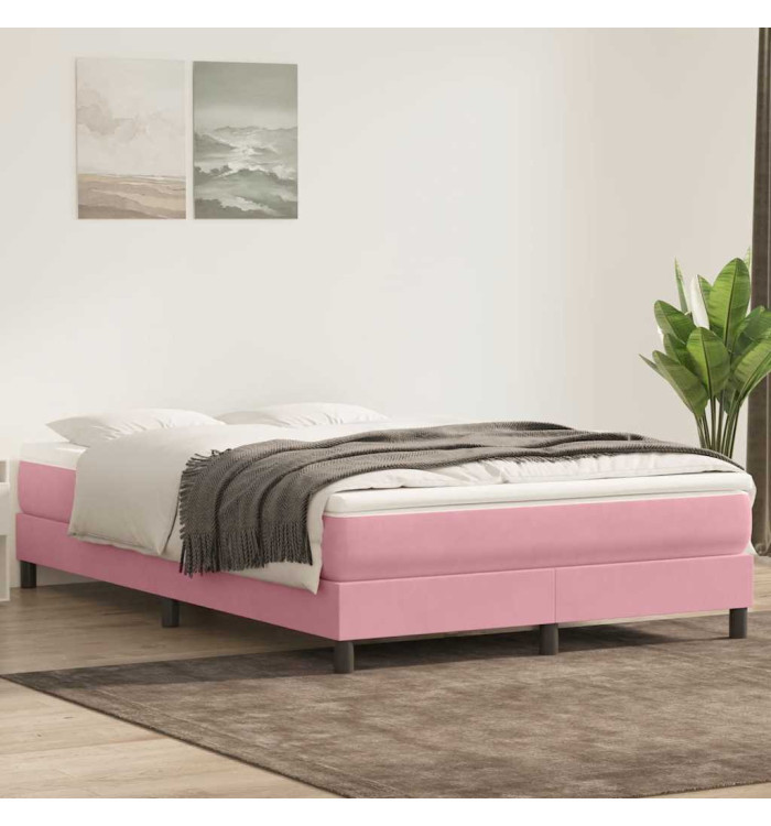 Sommier à lattes de lit avec matelas rose 140x220 cm velours | Mobilier & Déco