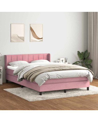 Sommier à lattes de lit avec matelas rose 140x220 cm velours | Mobilier & Déco