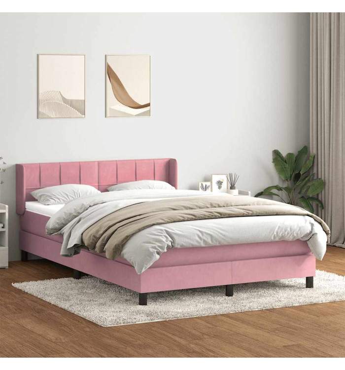 Sommier à lattes de lit avec matelas rose 140x220 cm velours | Mobilier & Déco
