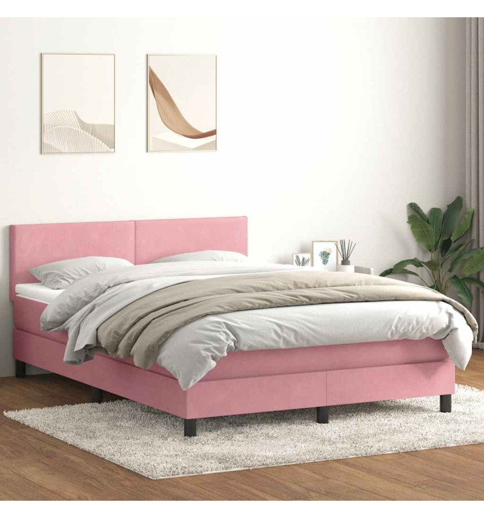 Sommier à lattes de lit avec matelas rose 160x220 cm velours | Mobilier & Déco
