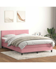 Sommier à lattes de lit avec matelas rose 160x220 cm velours | Mobilier & Déco