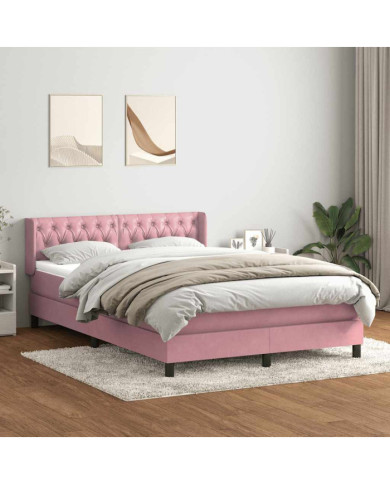 Sommier à lattes de lit avec matelas rose 160x220 cm velours | Mobilier & Déco