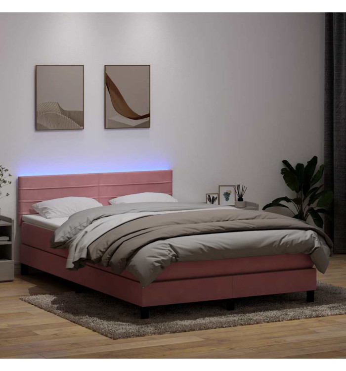 Sommier à lattes de lit avec matelas rose 160x220 cm velours | Mobilier & Déco