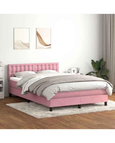 Sommier à lattes de lit avec matelas rose 140x220 cm velours | Mobilier & Déco