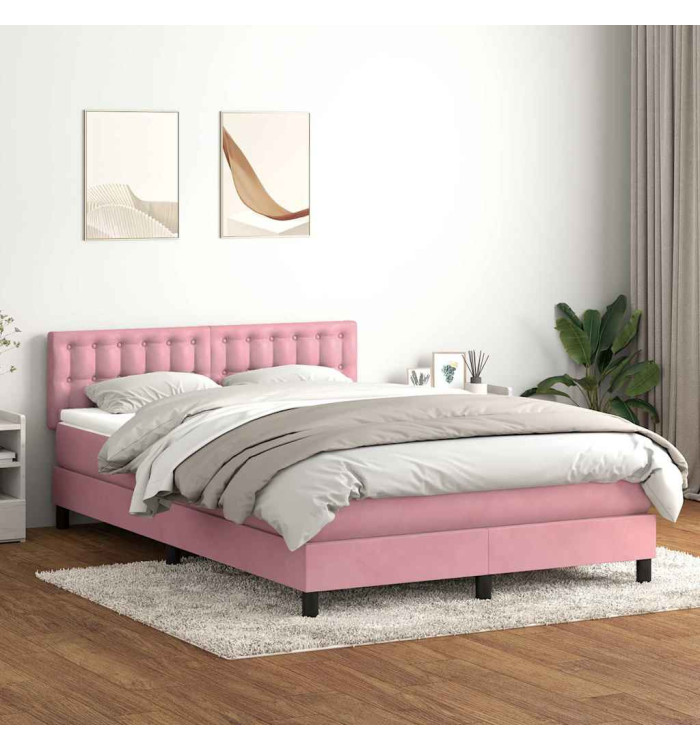 Sommier à lattes de lit avec matelas rose 140x220 cm velours | Mobilier & Déco