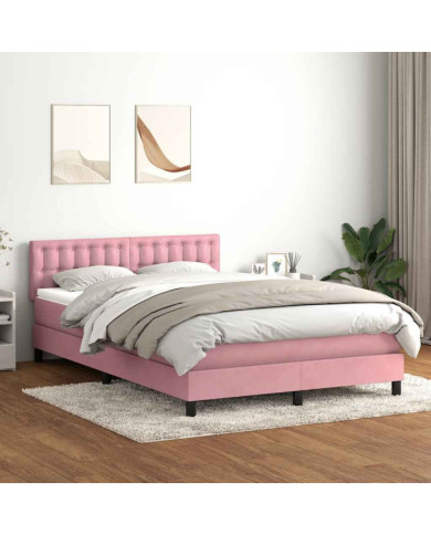 Sommier à lattes de lit avec matelas rose 160x220 cm velours | Mobilier & Déco