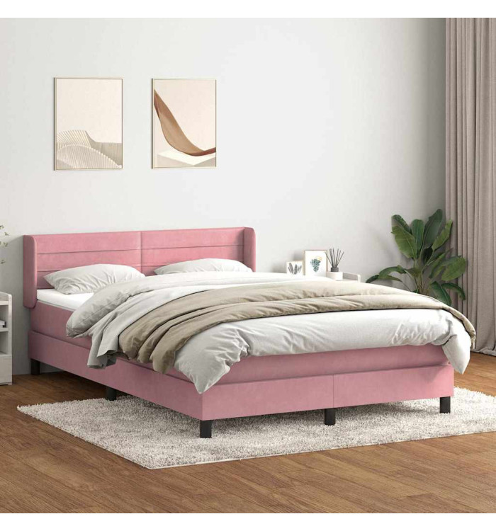Sommier à lattes de lit avec matelas rose 160x220 cm velours | Mobilier & Déco