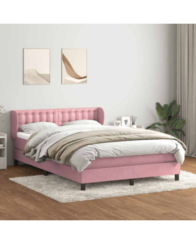Sommier à lattes de lit avec matelas rose 140x220 cm velours | Mobilier & Déco