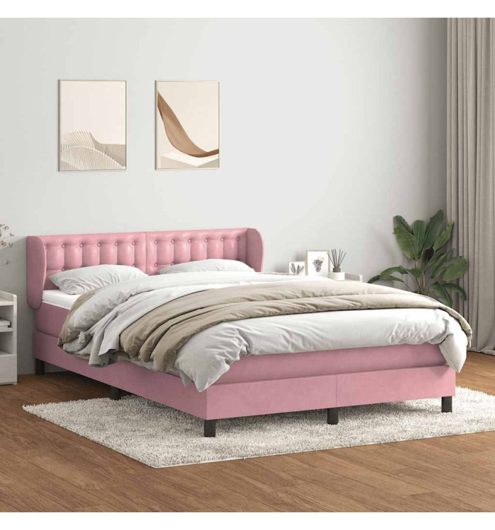 Sommier à lattes de lit avec matelas rose 140x220 cm velours | Mobilier & Déco