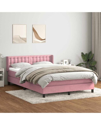 Sommier à lattes de lit avec matelas rose 140x220 cm velours | Mobilier & Déco