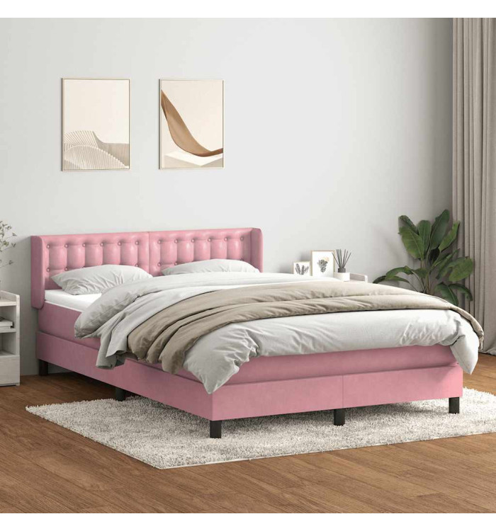 Sommier à lattes de lit avec matelas rose 140x220 cm velours | Mobilier & Déco