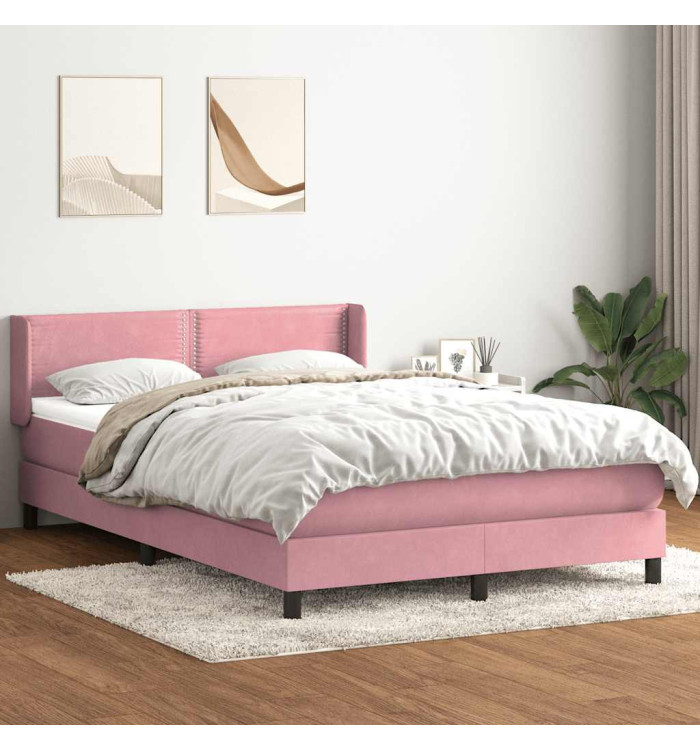 Sommier à lattes de lit avec matelas rose 160x220 cm velours | Mobilier & Déco