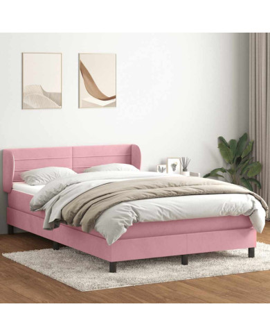 Sommier à lattes de lit avec matelas rose 140x220 cm velours | Mobilier & Déco