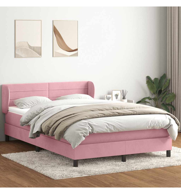 Sommier à lattes de lit avec matelas rose 140x220 cm velours | Mobilier & Déco