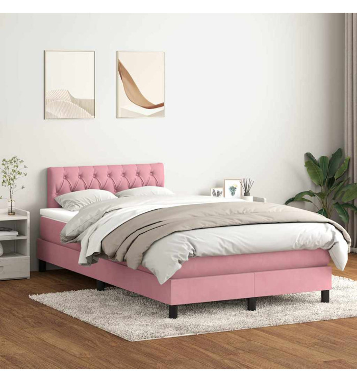 Sommier à lattes de lit avec matelas rose 120x220 cm velours | Mobilier & Déco