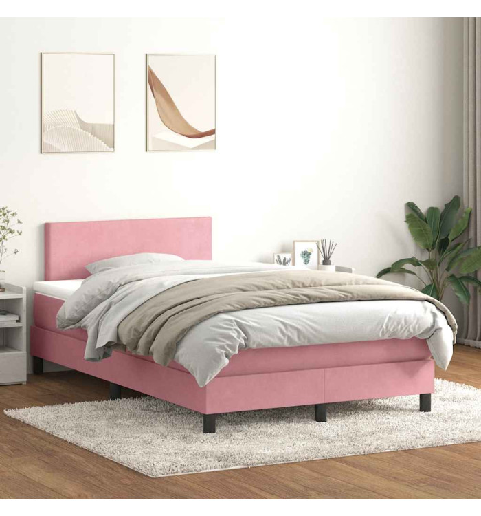Sommier à lattes de lit avec matelas rose 120x220 cm velours | Mobilier & Déco