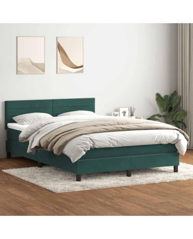 Sommier à lattes de lit et matelas vert foncé 160x220cm velours | Mobilier & Déco