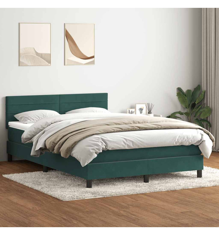 Sommier à lattes de lit et matelas vert foncé 160x220cm velours | Mobilier & Déco