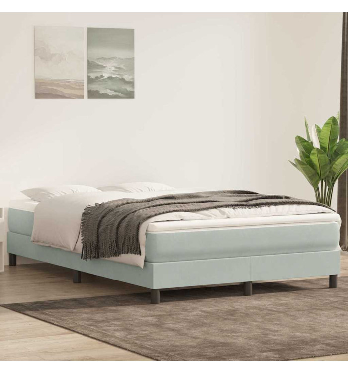 Sommier à lattes de lit et matelas gris clair 140x220cm velours | Mobilier & Déco