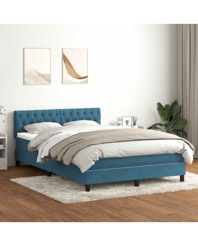 Sommier à lattes de lit et matelas bleu foncé 140x220cm velours | Mobilier & Déco