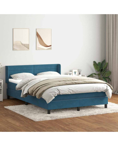 Sommier à lattes de lit et matelas bleu foncé 140x220cm velours | Mobilier & Déco