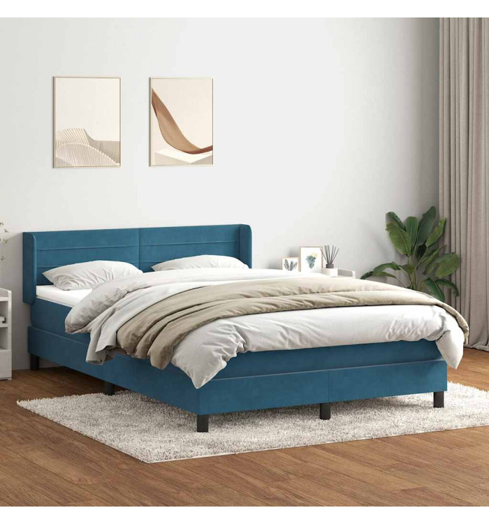 Sommier à lattes de lit et matelas bleu foncé 140x220cm velours | Mobilier & Déco