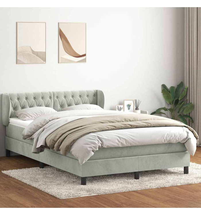 Sommier à lattes de lit et matelas gris clair 140x220cm velours | Mobilier & Déco