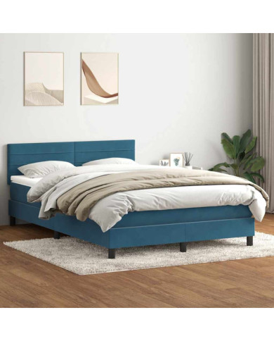 Sommier à lattes de lit et matelas bleu foncé 140x220cm velours | Mobilier & Déco