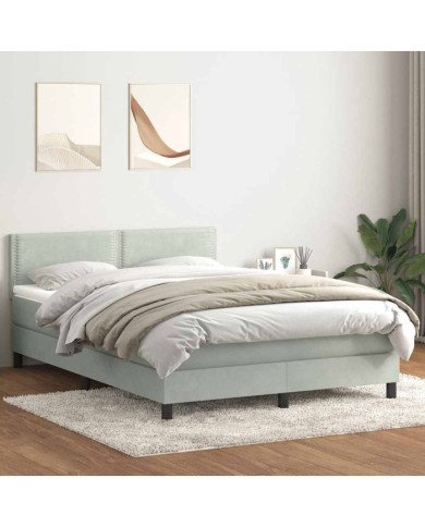 Sommier à lattes de lit et matelas gris clair 140x220cm velours | Mobilier & Déco